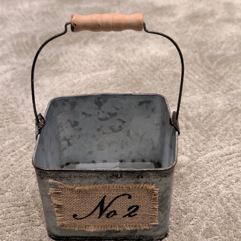 Rustic Metal Bucket with Handle
